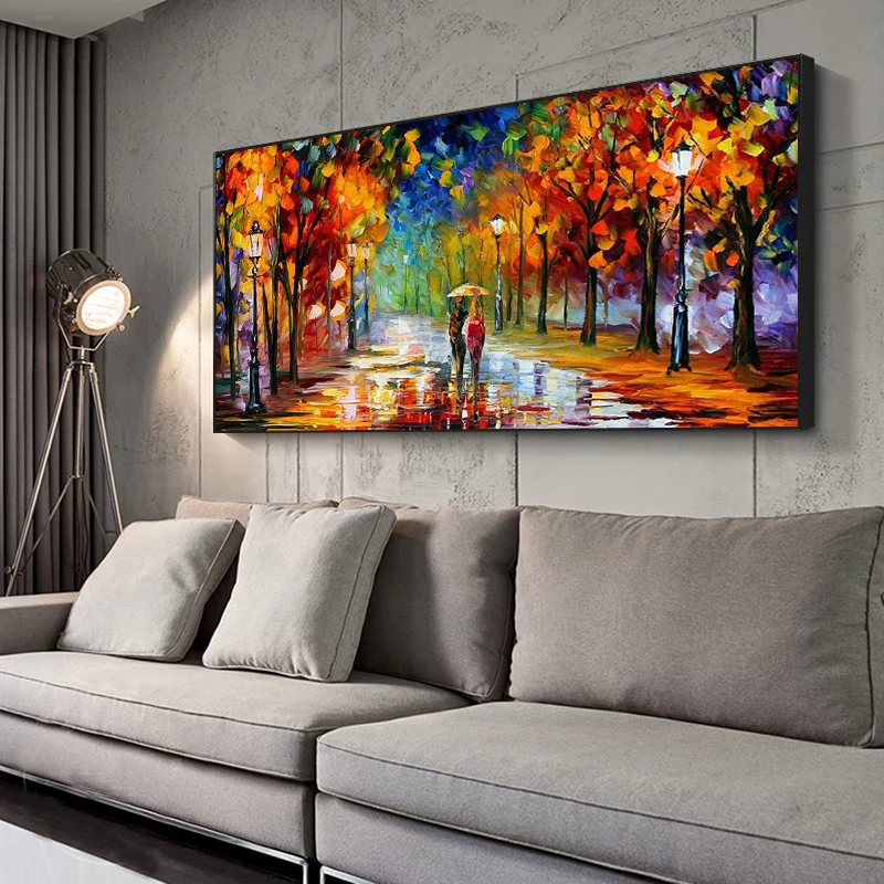 

Abstract Colored Posters and Prints Strolling in the Rain Landscape Canvas Painting Wall Art Picture for Living Room Home Decor