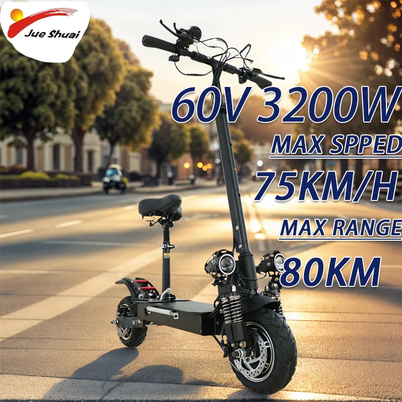 

Dual Motor Electric Scooter 3200W 60V 75KM Long Range 20Ah Battery 10 Inch Off-Road Tire High Speed E-Scooter for Adults Commute