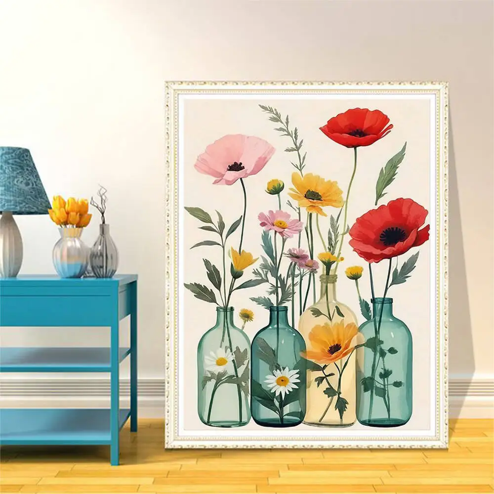 DIY التلوين بالأرقام زهرة الخشخاش الطلاء حسب عدد زهرية قماش مجموعات للمبتدئين لوازم الحرف الكبار هدية مرسومة باليد #3