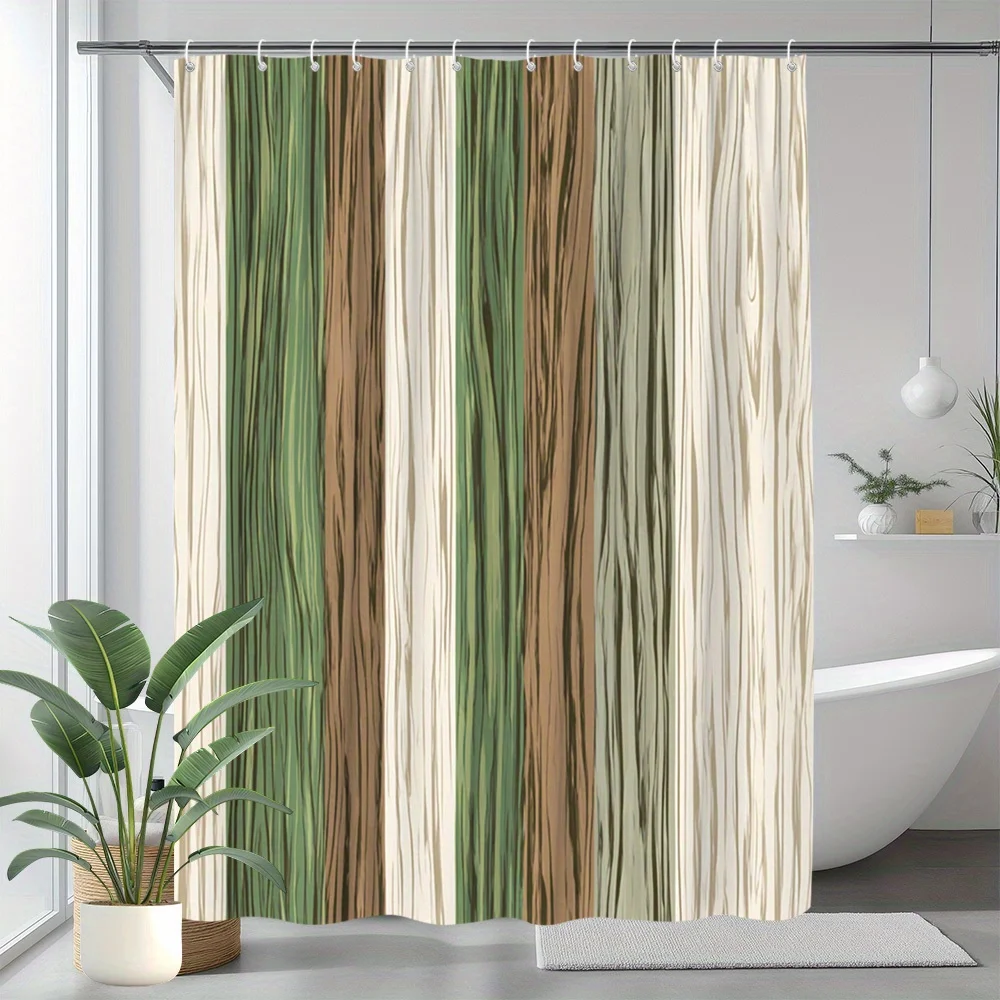

natural bohemian vertical stripes and rustic woodland shower curtain for nature themed bathroom decor with 12 hooks included