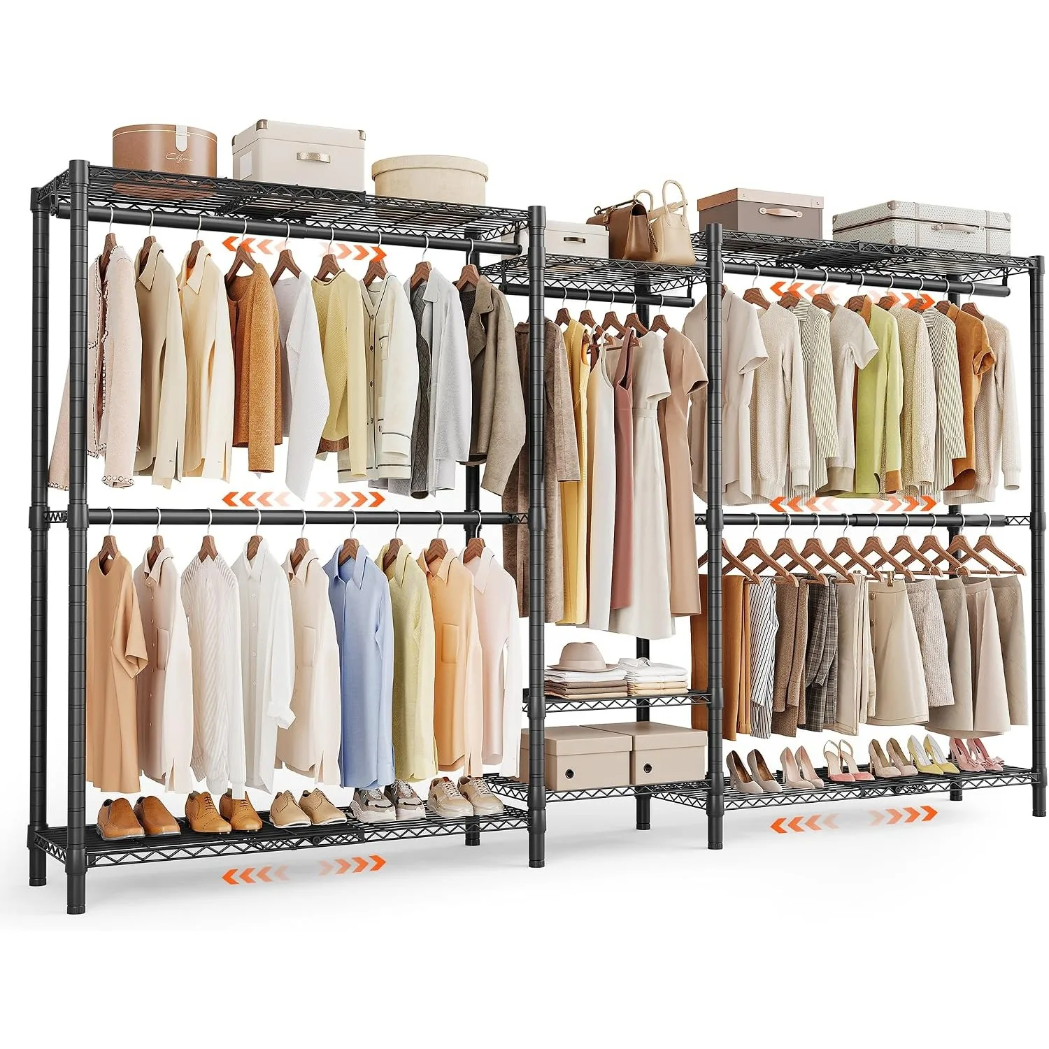 S3 Expandable Heavy Duty Clothes Rack Closet Organizer System Black