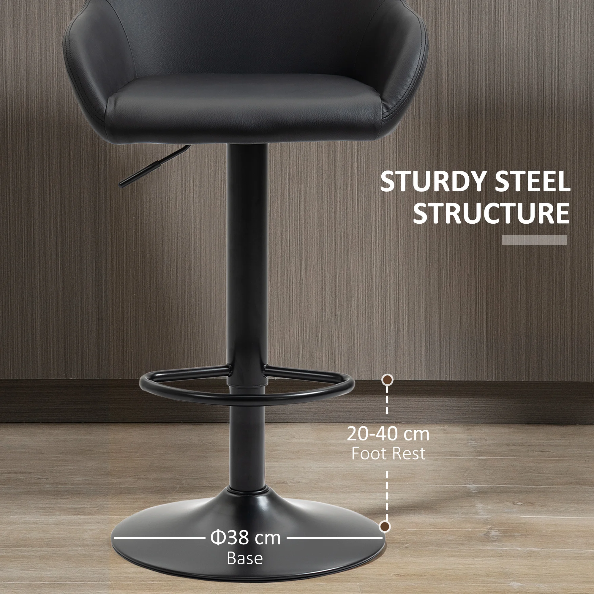 HOMCOM Adjustable Bar Stools Set of 2, Swivel Barstool W/ Footrest Black