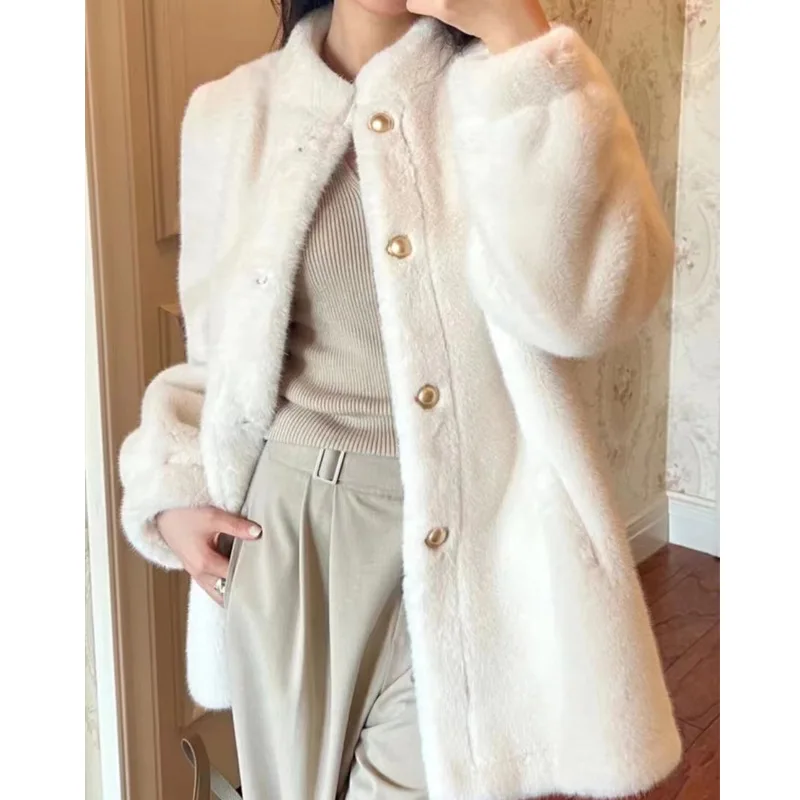 Sweet Luxury Autumn Winter Fur Coat Mink Coat Warm Thick Faux Fur Jacket Stand Collar Single-breasted Women Winter Clothes Trend