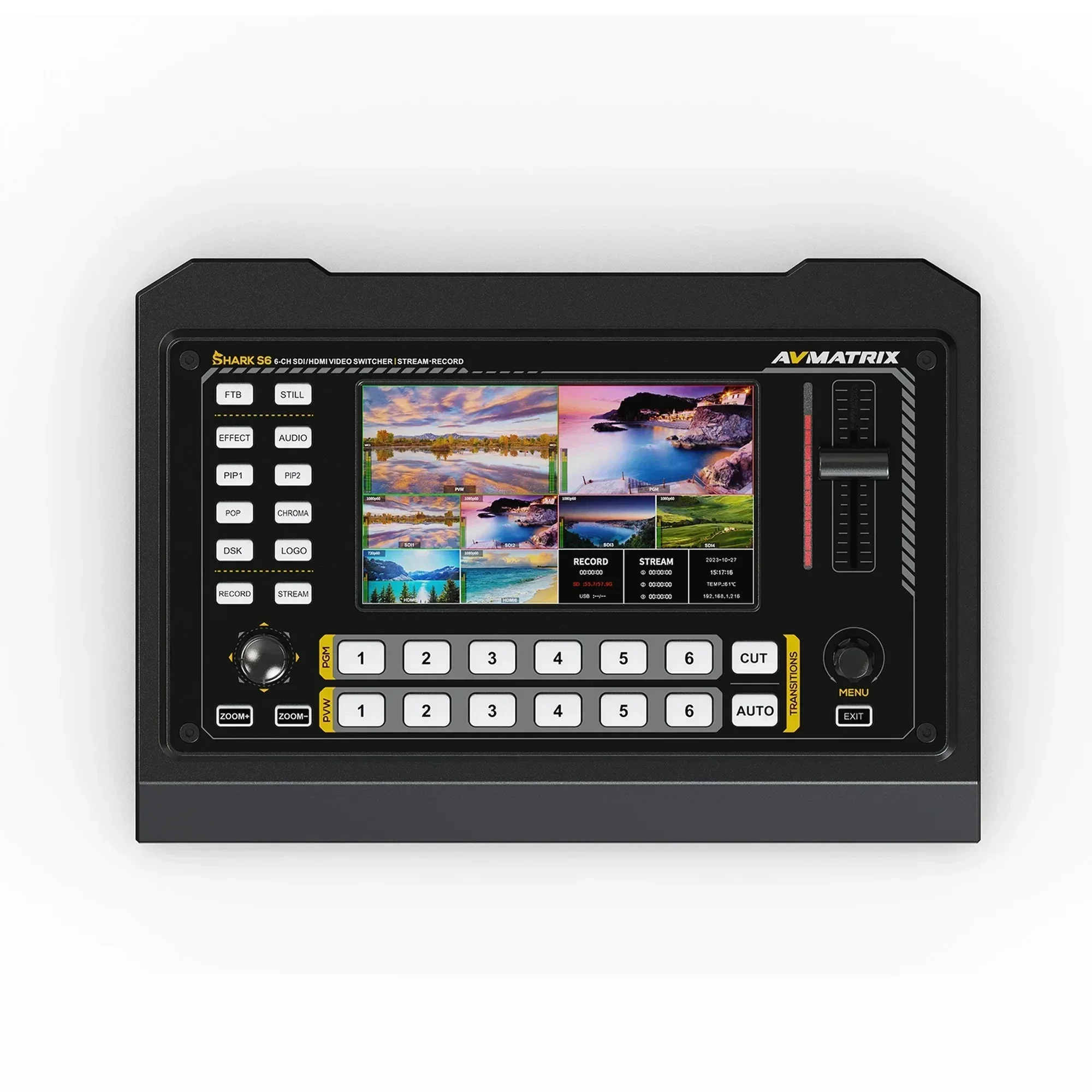 Avmatrix Shark S6 6-CH HDMI/SDI Video Switcher 5 inch USB Disk SD Card Record Audio Mixer PTZ Camera Control for Live Stream