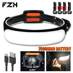 7500Mah High Power Led Headlamp Type-C Rechargeable Headlight Head Torch Ipx6 Waterproof Head Flashlight Camping Fishing Lantern