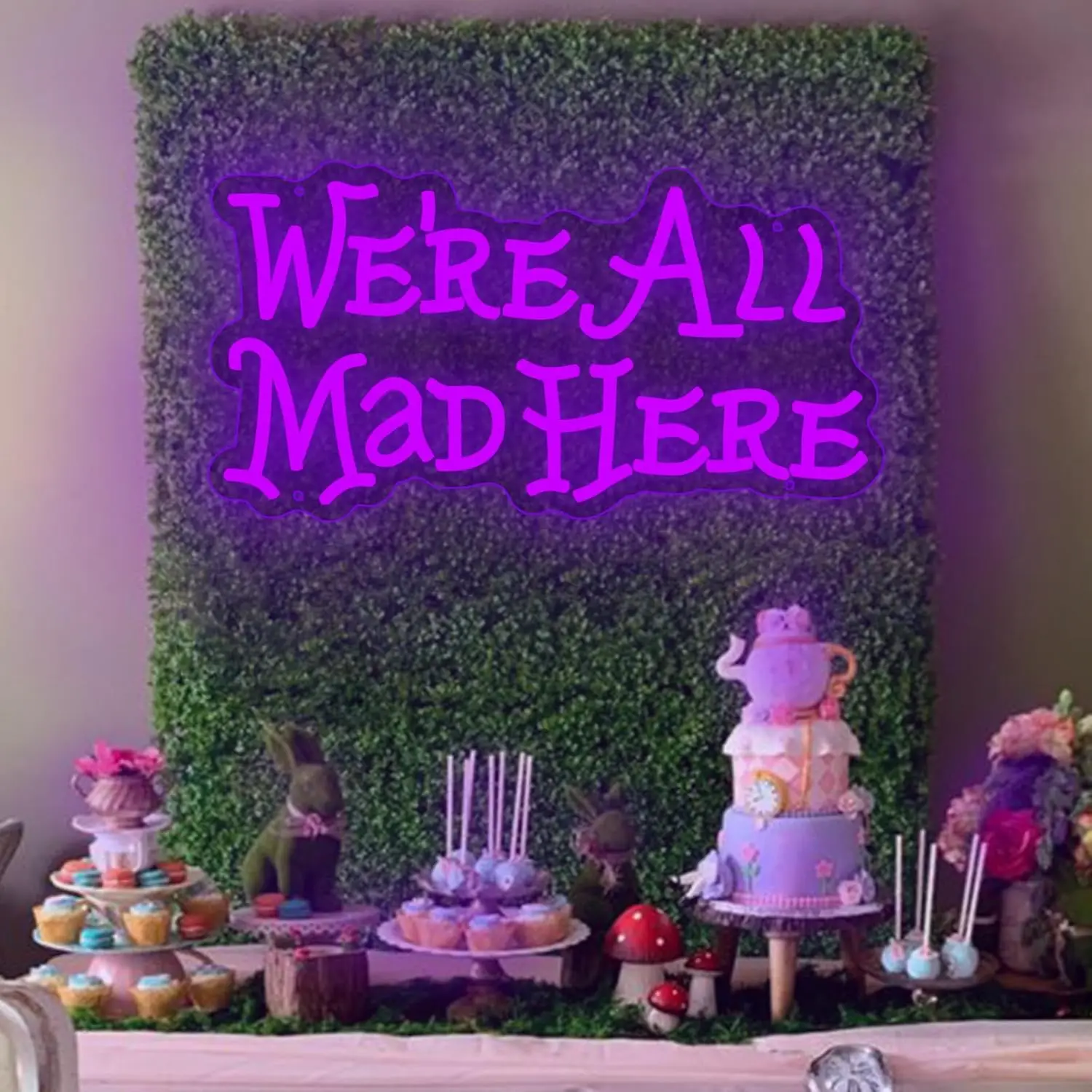 

We're All Mad Here Светодиодная неоновая вывеска с питанием от USB с регулируемой яркостью для чаепития Алиса в стране чудес Тематическая вечеринка Спальня Бар Кафе Настенный художественный декор