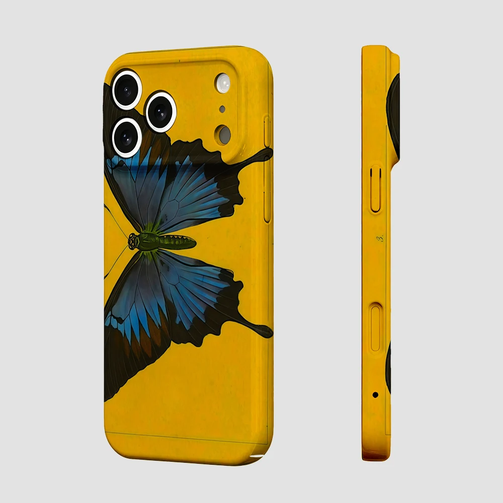 Blue Butterfly Yellow Base Phone Case For iPhone 17 16 15 14 13 12 11 Pro Max Air 16e 7 8 Plus XS Max X XR Hard PC Bumper Cover - view 5