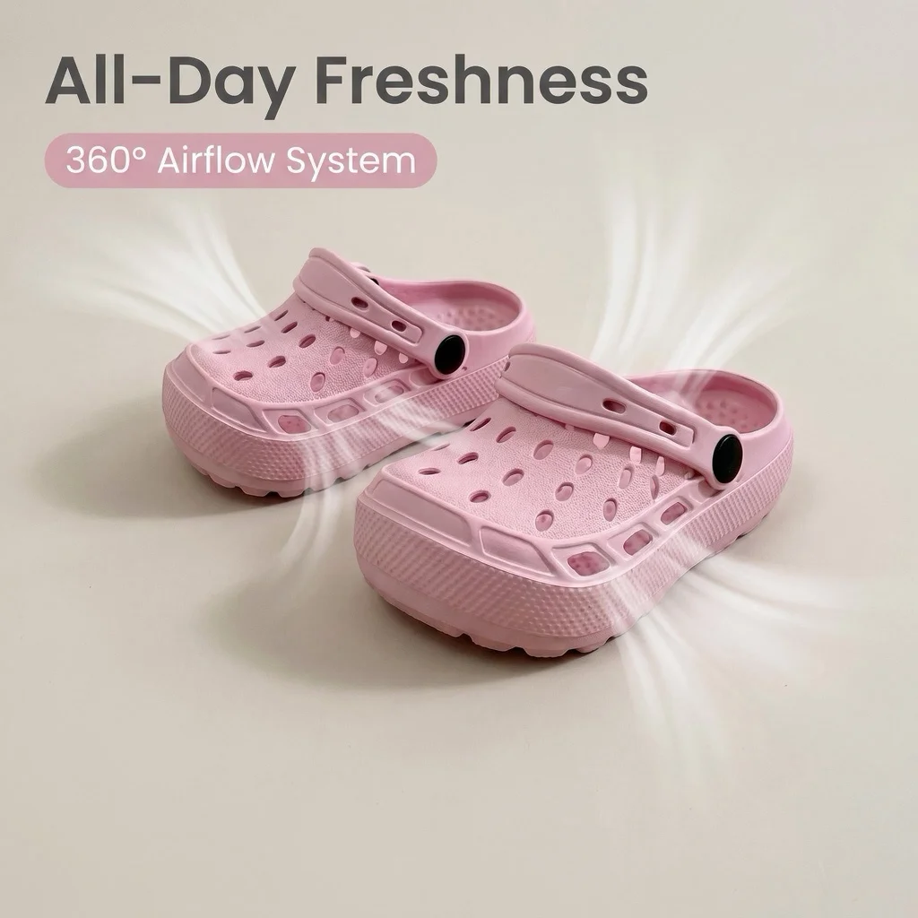 Kids Hollow Slippers EVA Soft Back Strap Sandals For Girls Lightweight Breathable Beach Pool Slip On Shoes Candy Colors