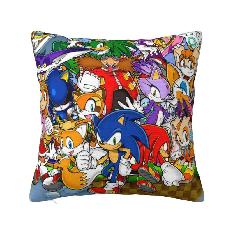 Custom Soft Baby S-Sonics The Hedgehog Throw Pillow Case Decoration Square Video Game Cushion Cover Pillowcover for Living Room