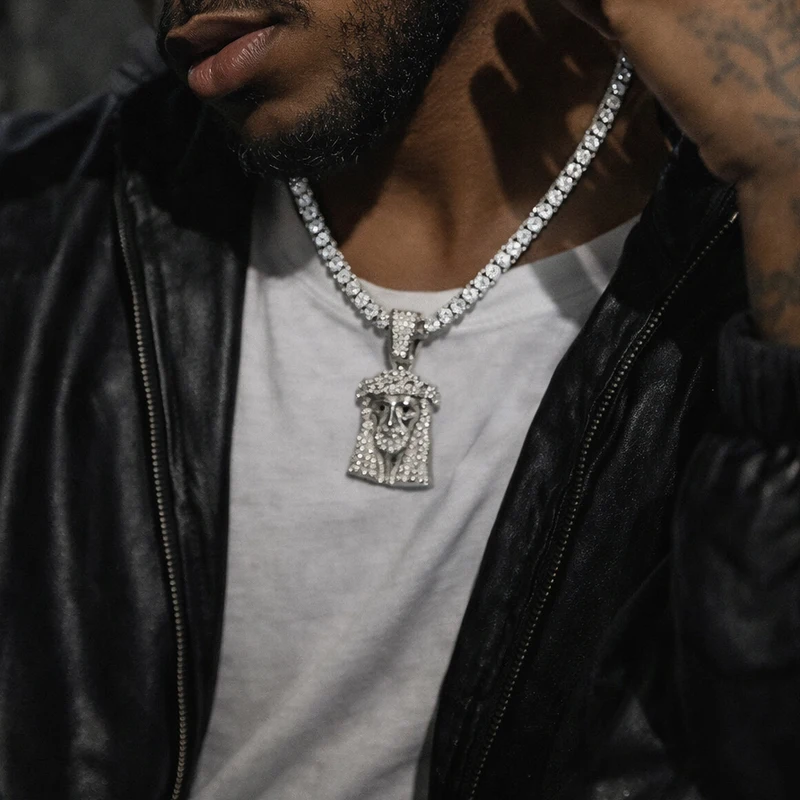 Hip Hop Iced Out Bling Jesus Pendant Necklace 4mm Tennis Chain Necklaces Christian Jewelry Religious Gifts For Men and Women