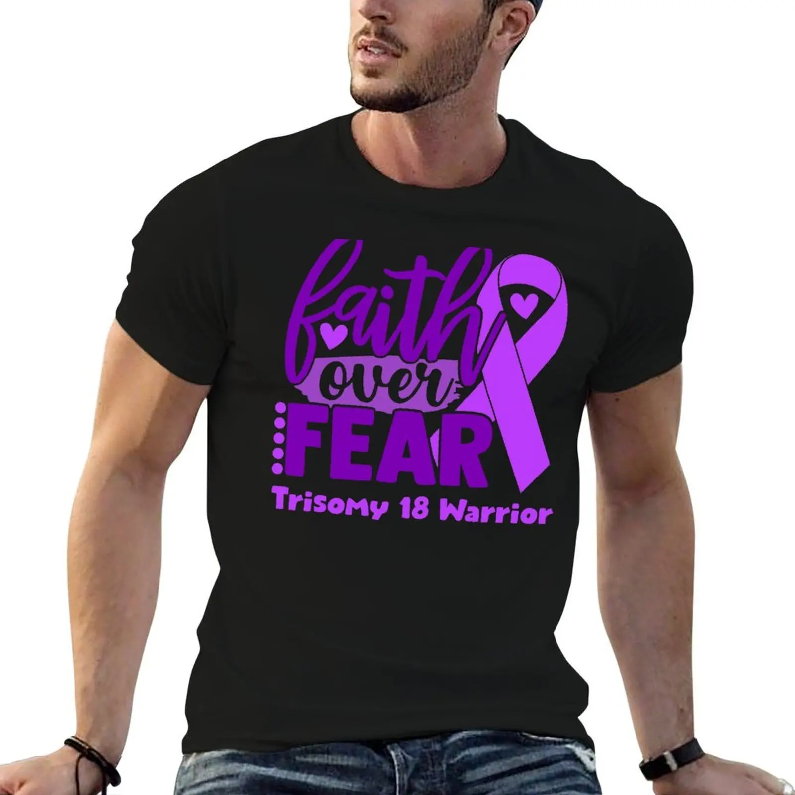 Faith Over Fear Trisomy 18 Warrior T-Shirt Funny t-shirt animal prinfor boys mens workout shirts
