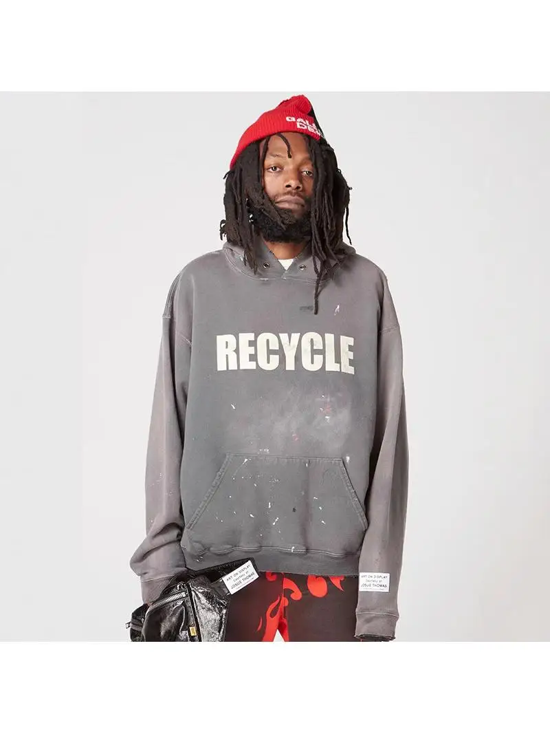 VIBE ACW American Trendy Brand Washed Vintage Tag Casual Loose Hoodie Sweatshirt for Men Autumn Winter Versatile Comfortable ...