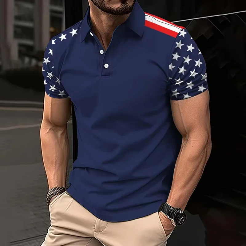 3D Printed Statue Of Liberty Polo Shirt For Men America Flag Pattern Tees Summer Street Loose Short Sleeve Tops Lapel T-Shirts