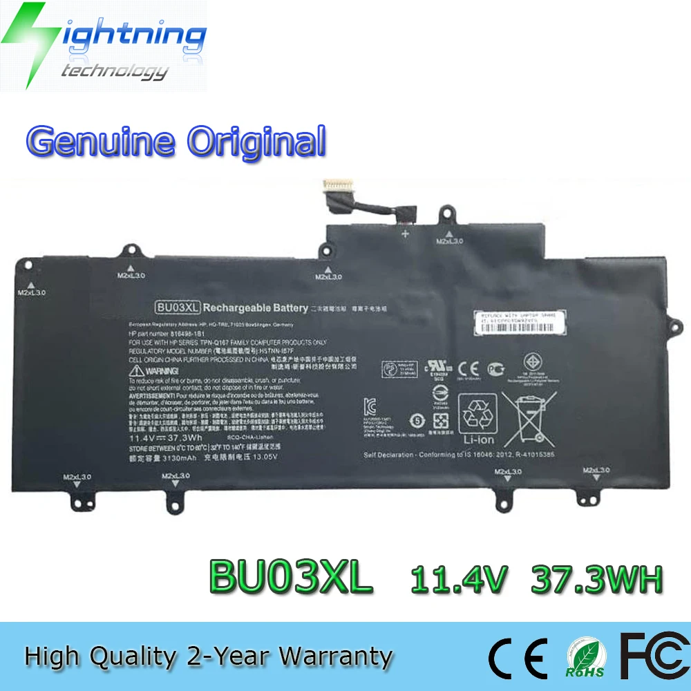 New  Original BU03XL 11.4V 37.3Wh Laptop Battery for HP Chromebook 14 G4 14-AK013DX HSTNN-IB7F 816498-1B1