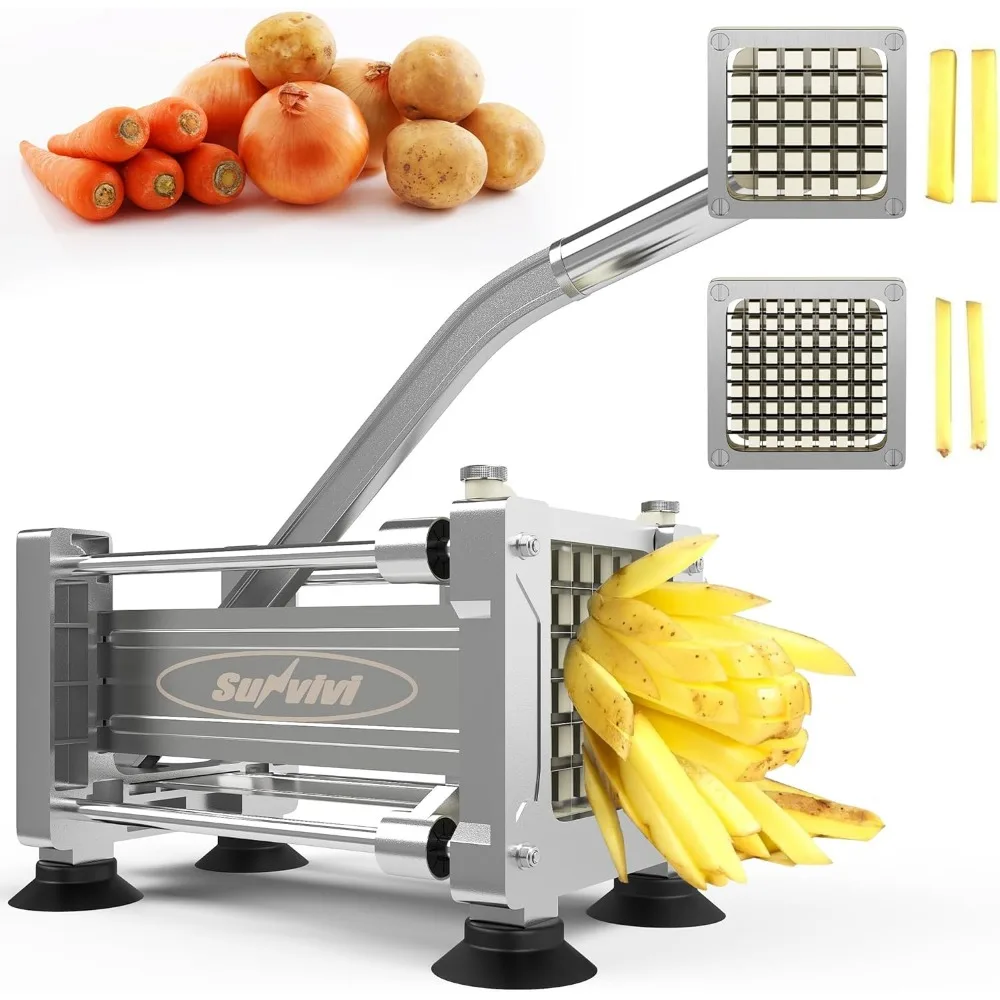 

Stainless Steel Potato Slicer with 2 Blades for Fries, Carrots, Cucumber - Professional Kitchen Tool