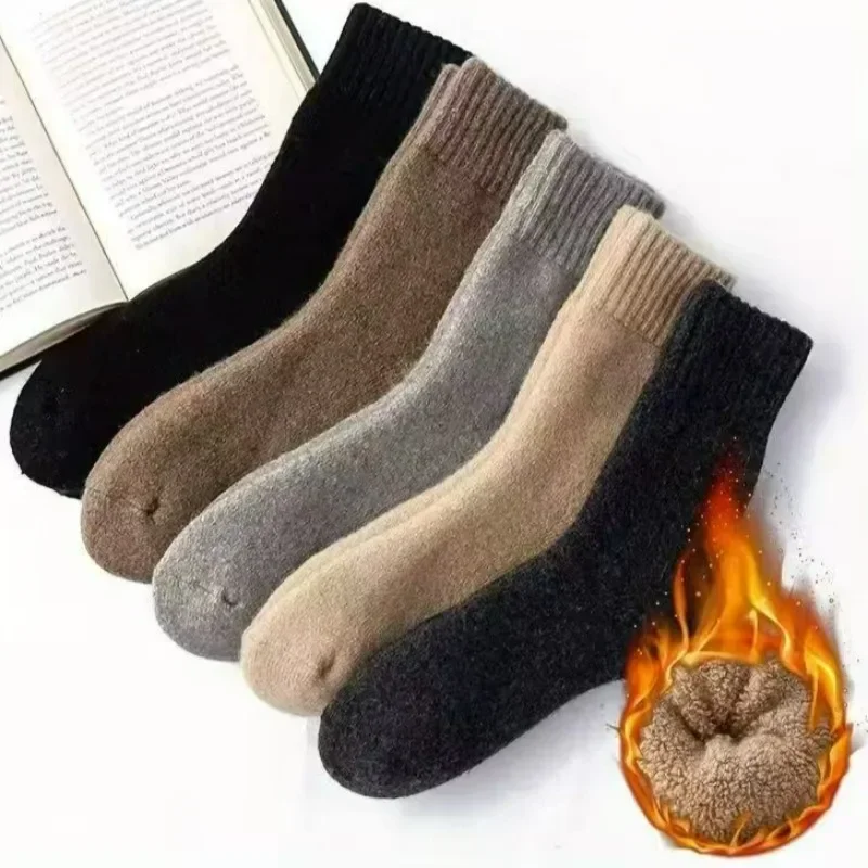 1/8Pairs Super Thicken Merino Wool Socks Male Unisex Winter Warm Thermal Socks Fleece Terry Loop Middle Tube Socks High Quality