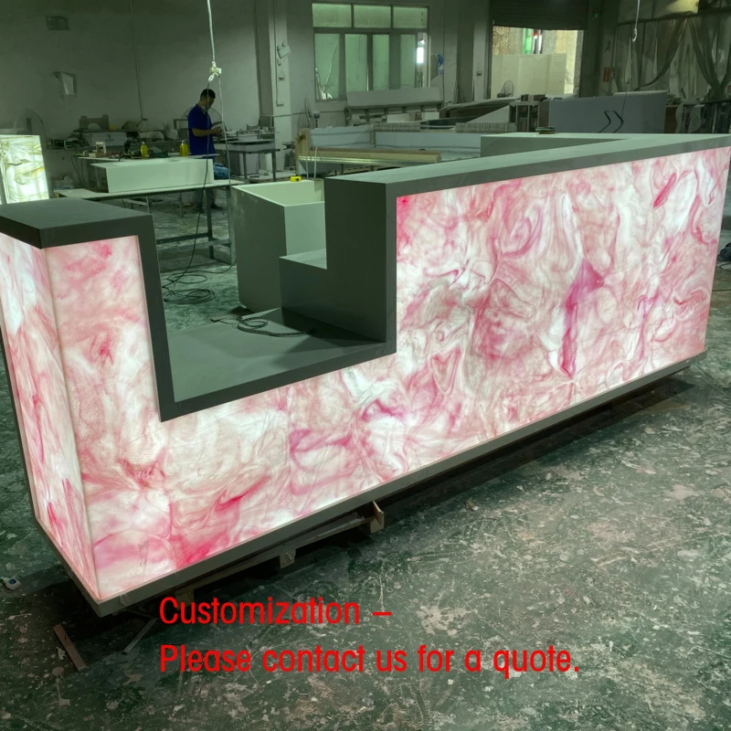 custom.Modern Solid Surface Night Club Led Lighting bar Design with pink Stone