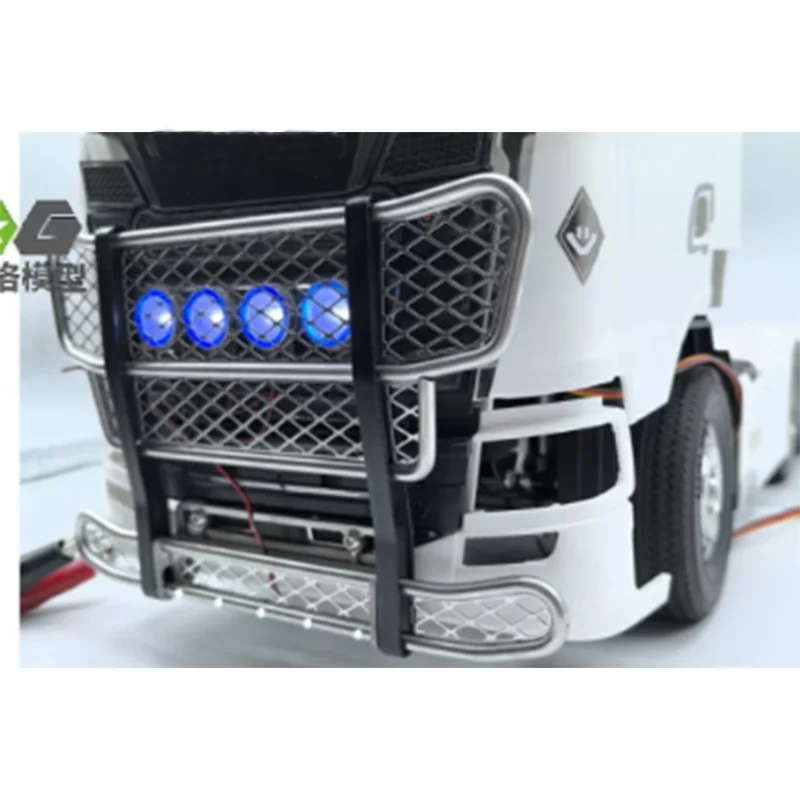 RC 1/14 Aluminium-Legierung Bull Rail Stoßstange mit LED Angel Eyes Licht für Tamiya Muldenkipper für SCANIA MAN VOLVO Tripper DIY-Teile – Detail 4
