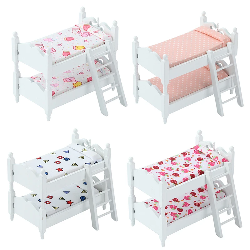 1:12 casa de bonecas em miniatura beliche brinquedo empilhamento cama móveis casa modelo decoração brinquedo casa boneca acessórios
