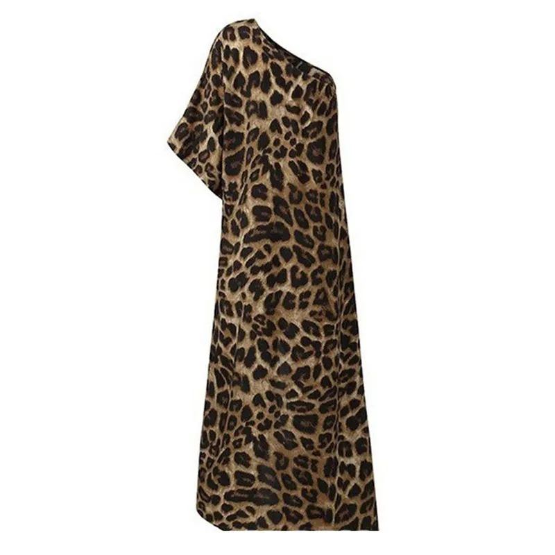 

Krisnanas 2024 Stylish Leopard Printed Asymmetric One-Shoulder Loose T-Shirt Tops for Original Creation Stylish Selection