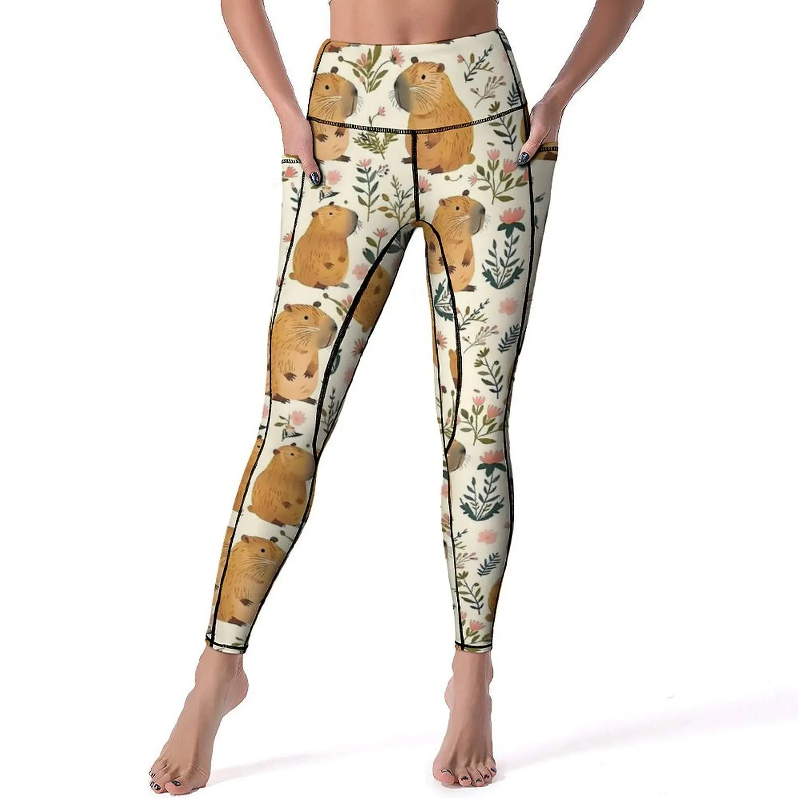 Cute Capybara Art Leggings Sexy Animal High Waist Yoga Pants Aesthetic Stretchy Leggins Lady Custom Fitness Sports Tights