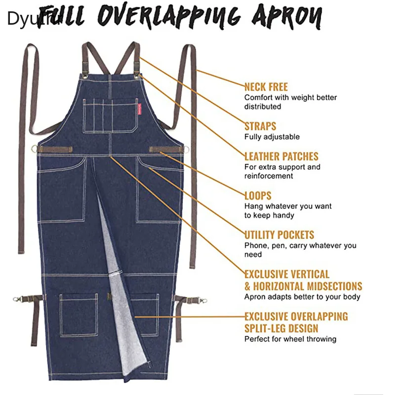 Canvas apron Split leg pants Cross adjustable shoulder strap apron Furniture work clothes 1pcs apron Gift