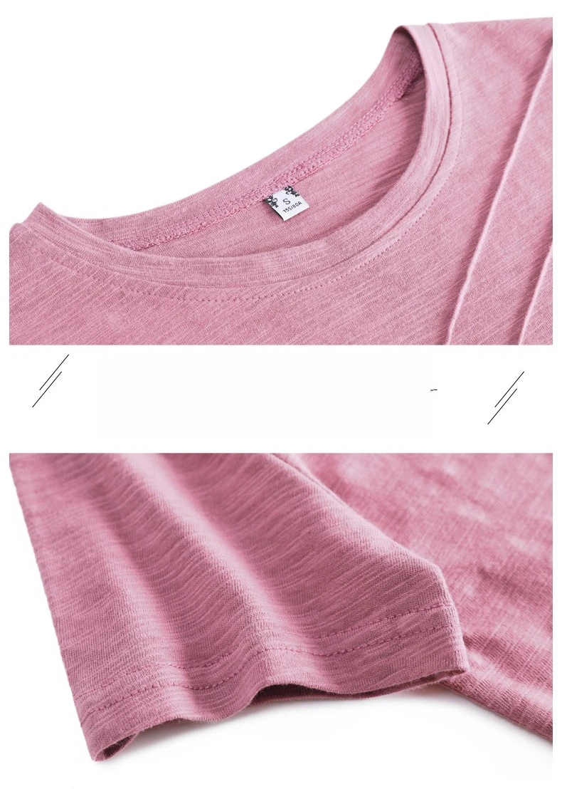 AOSSVIAO 2026 Summer Solid Color Women's T-Shirts Slub Cotton O-Neck Short Sleeve T-Shirt Loose Casual Simple Button Basic Top