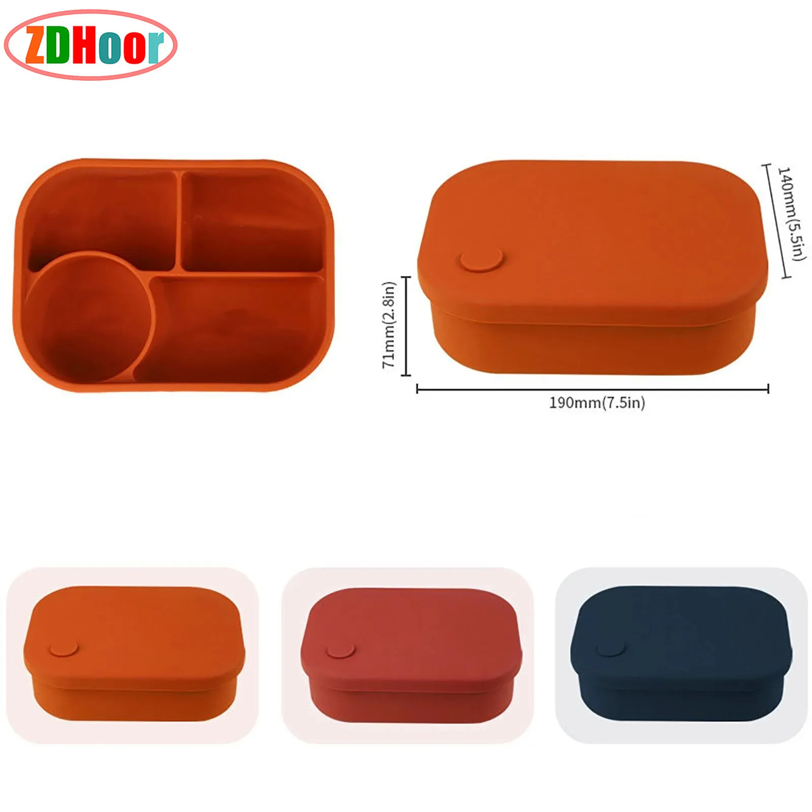 

4 Compartment Silicone Bento Lunch Box Container Leak-Proof Salad Bento Box Oven Microwave Safe Lunch Box