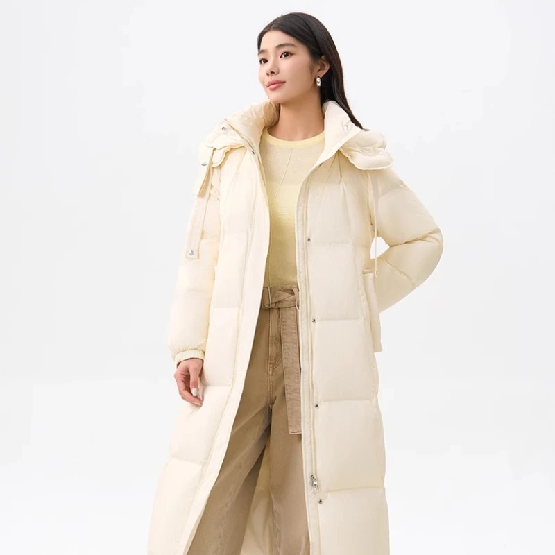 Chericom ロング レディース ウィンター ダウンジャケット 2025 冬新作 フード付き ヘビーウェイト ダウンコート ソリッド Hライン カジュアル レディース コート Y309168Y