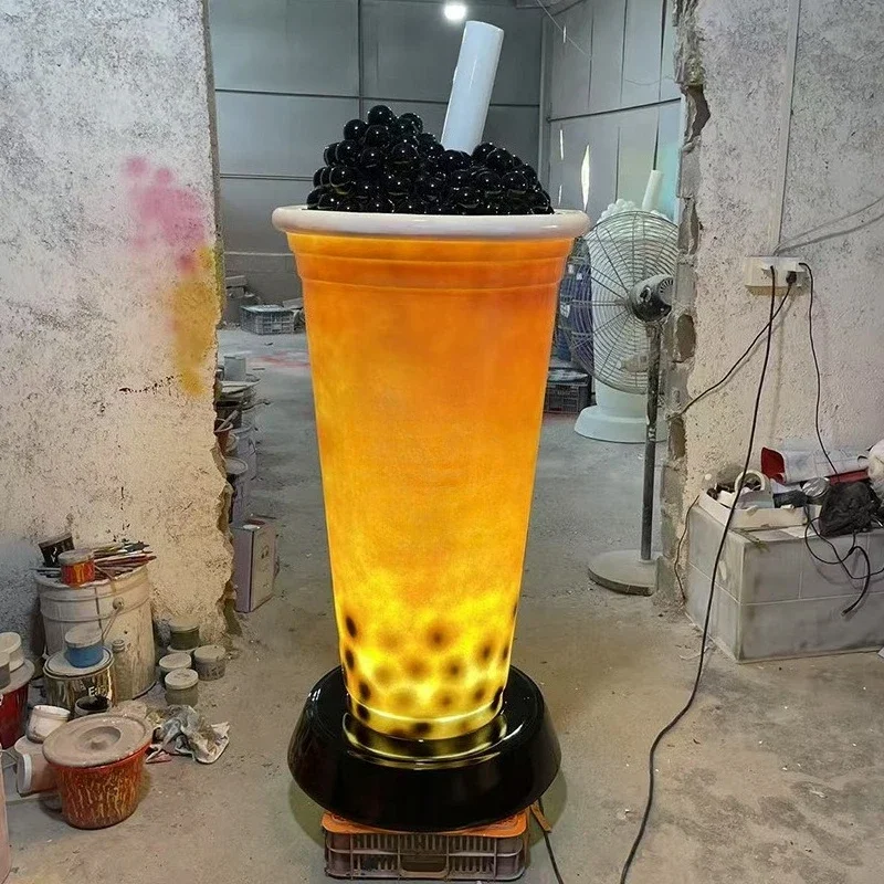 Simulation milk tea cup coffee cup model door sculpture ornament FRP outdoor luminous Internet celebrity