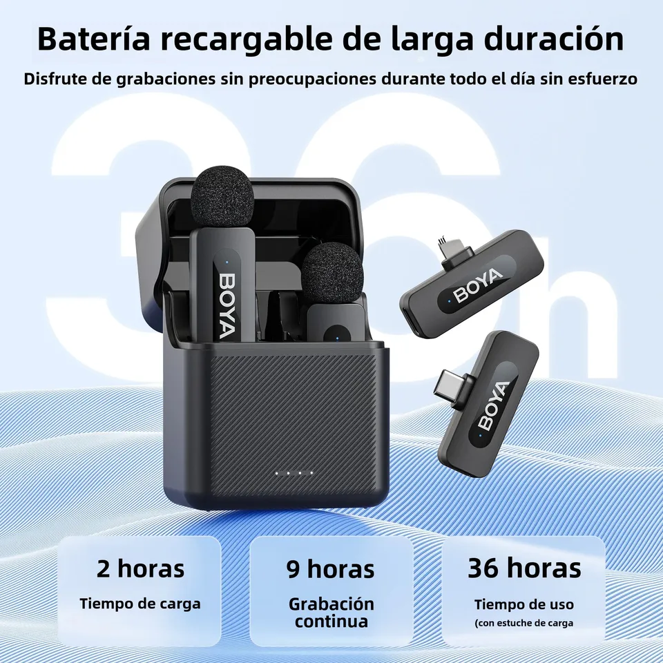 Micrófono de solapa inalámbrico BOYA BY-V3 con cancelación de ruido y recargable para iPhone Android, cámaras, streaming y vlogs 4