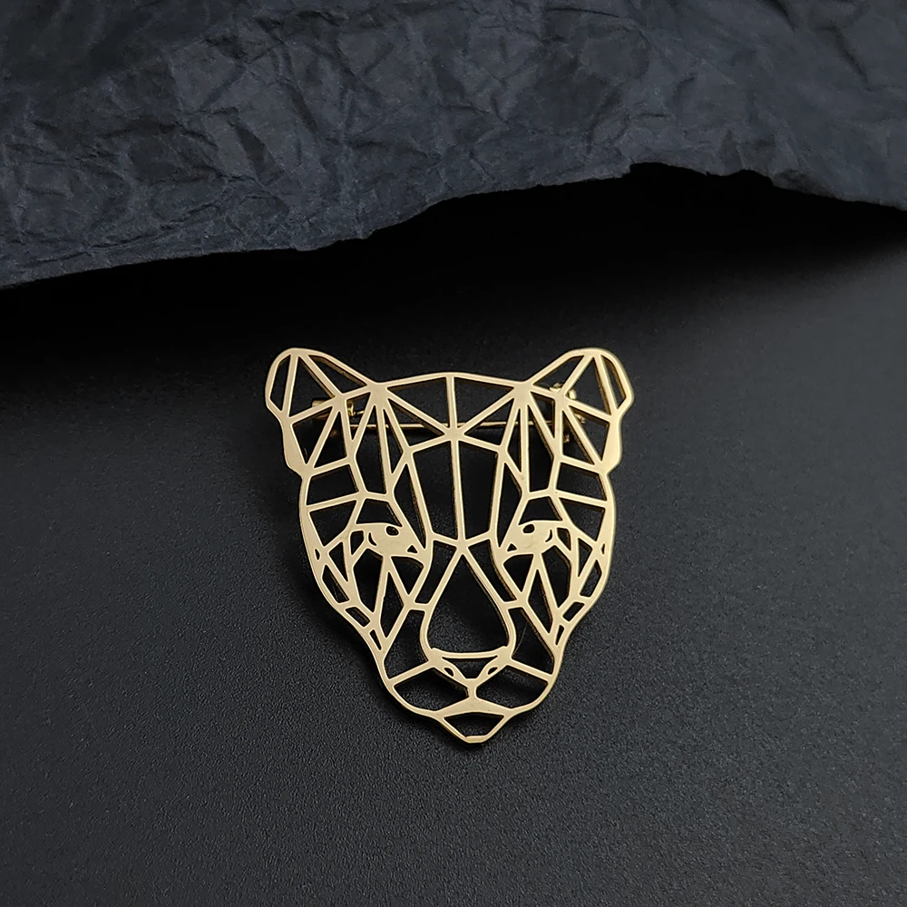 Leopard head hollow gold-plated badge, men\'s suit brooch, black lapel pin, clothing accessories set, boyfriend gift