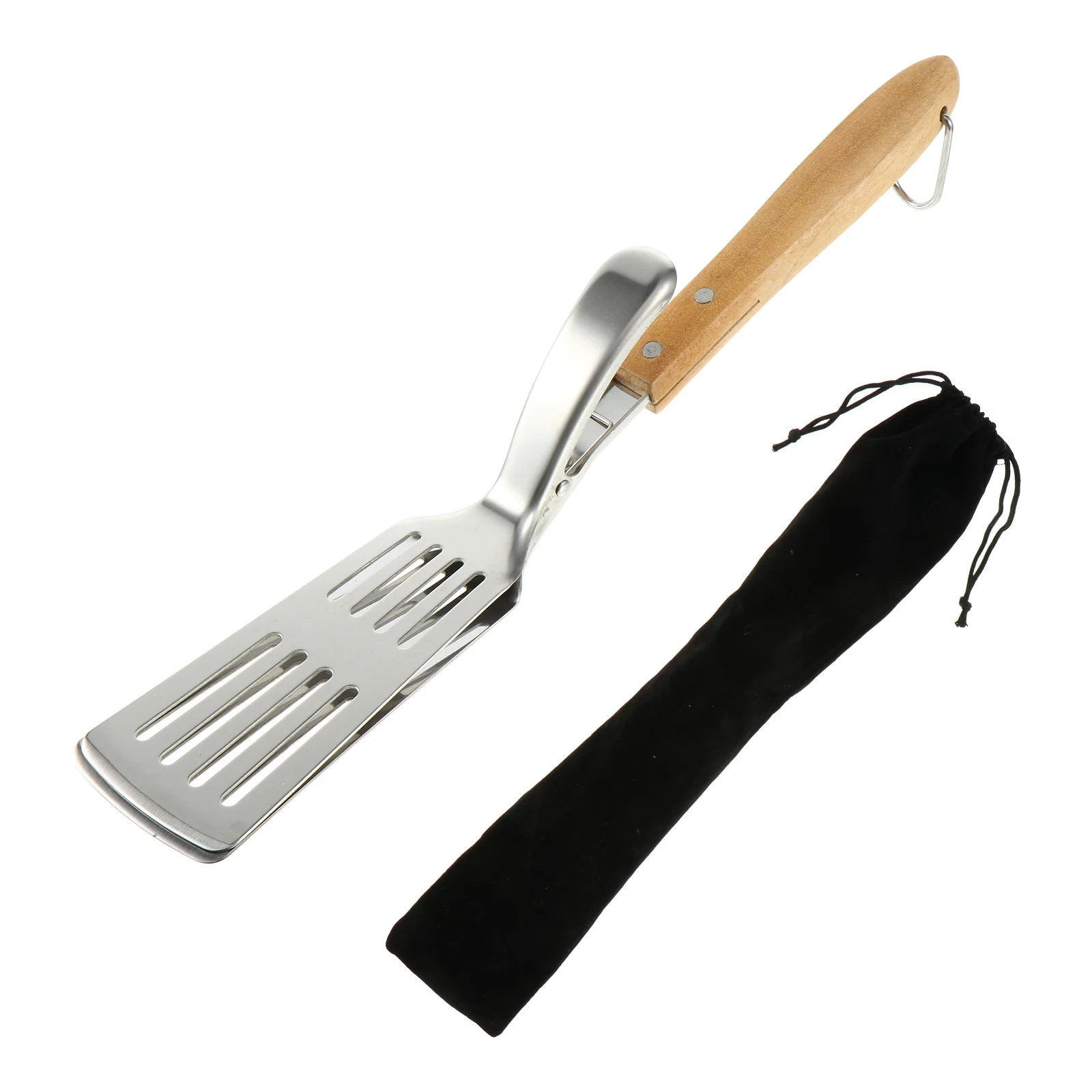 

1Set Stainless Steel Bbq Tongs 2 in 1 Slotted Food Tong for Grilling Steak Fish Meat Anti-Skid Ergonomic Bamboo Handle Barbecue