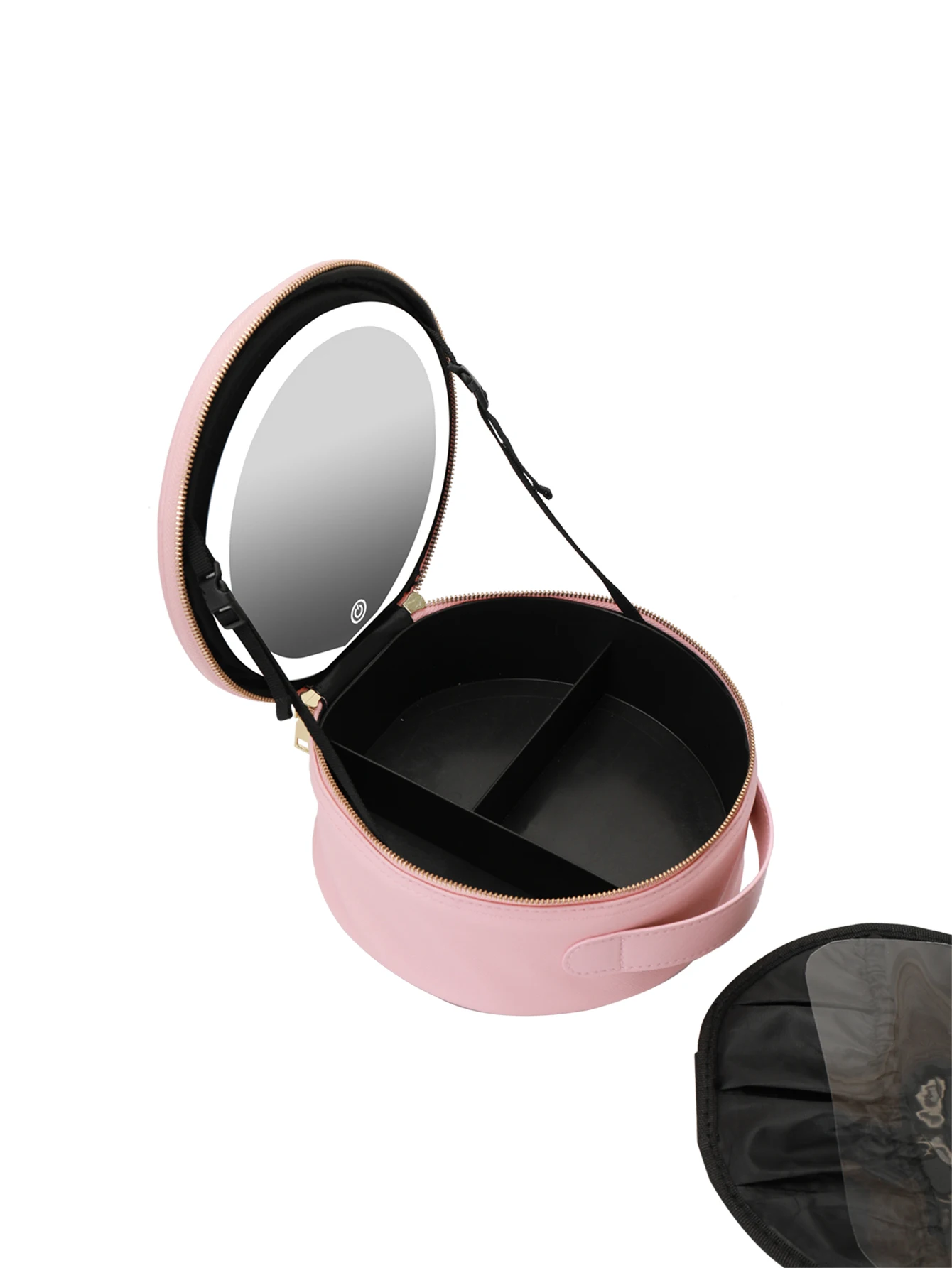 LED Illuminated Travel Makeup bag, USB Powered, Foldable Countertop Cosmetic Cases, PU Leather, with 3 Color Lighting Modes