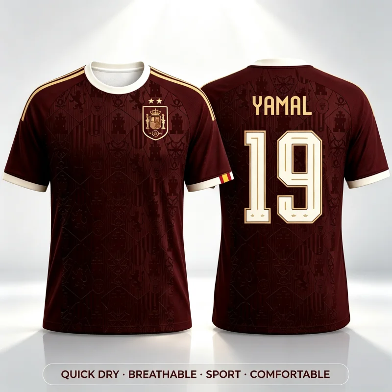 Spanien 2026 Fußball-WM-Trikot für Herren und Damen, Sommer-Sport-T-Shirt, schnelltrocknend, Streetwear, Eltern-Kind-Kleidung – Detail 2