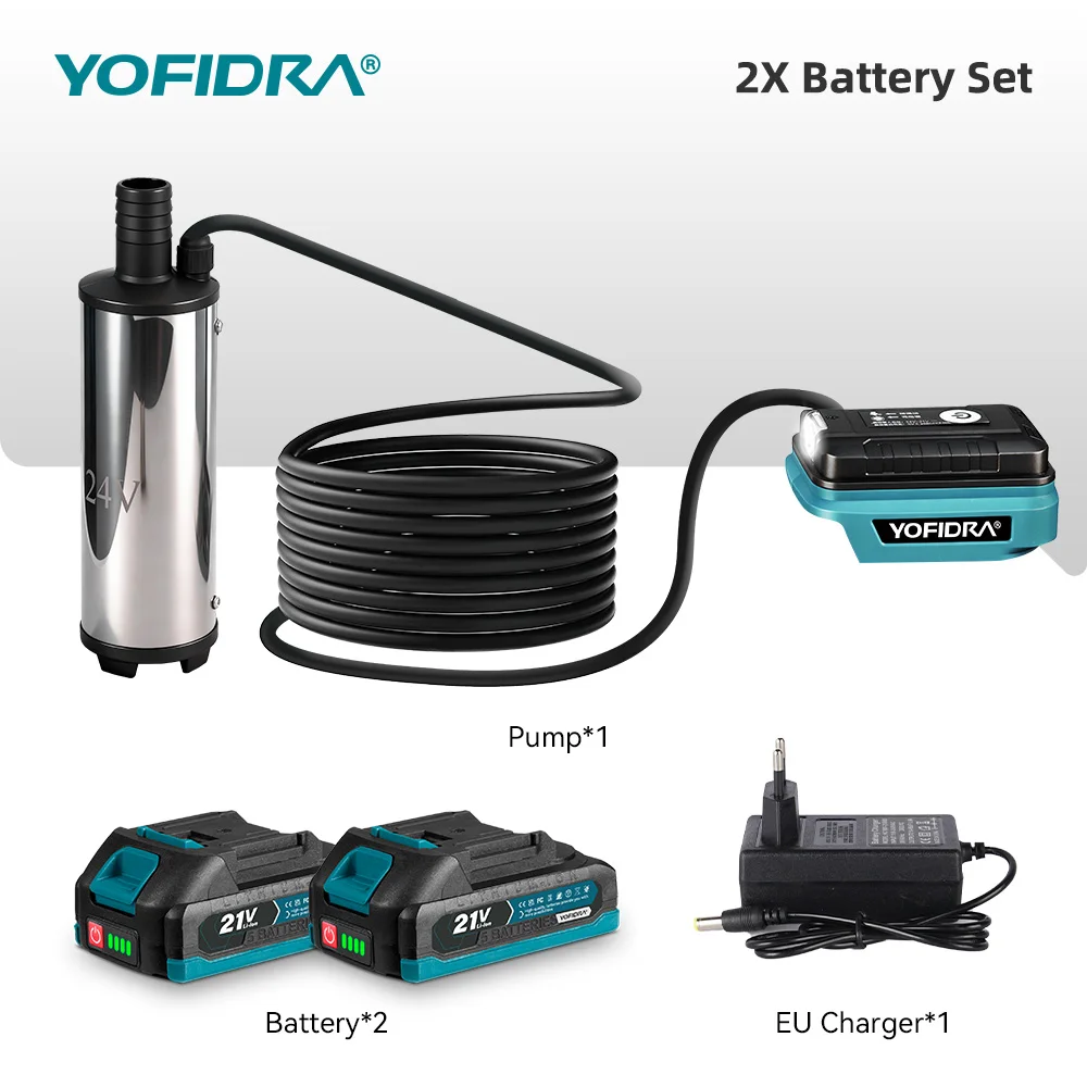YOFIDRA 50–80 l/min leistungsstarke elektrische Wasserpumpe, Ölpumpe, Betankungspistole, Tauch-Autopumpe für Makita, 21 V Batterie-Stift