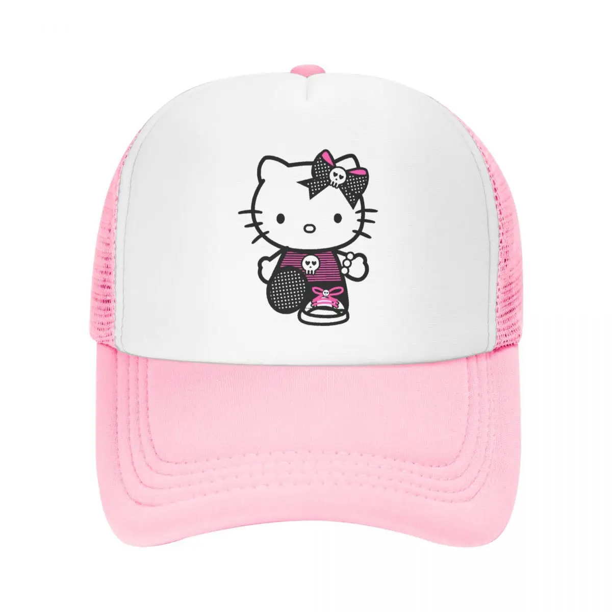 Hello Kitty Rock Punk Trucker Caps Unisex  Hip-Hop Dad Hat Trucker Hat Sports Cap Adjustable Polyester Mesh Baseball Cap Summer