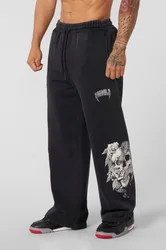 2024 leisure sweatpants gym bodybuilding running training pants cotton terry printed bouquet foot pants