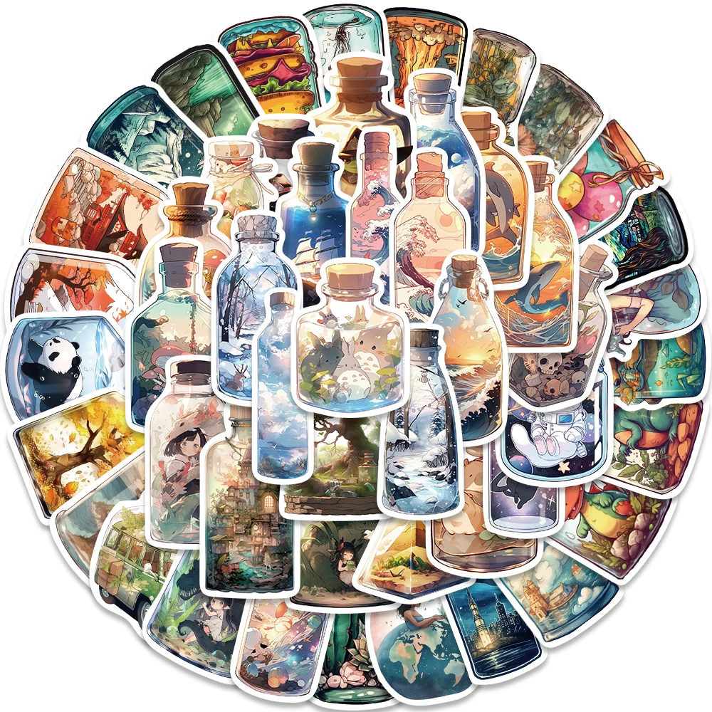 

50 шт. наклейки мир в бутылке с принтом Harajuku ностальгия мультфильм кофе ноутбук скейтборд багаж искусство эстетическая наклейка ﻿