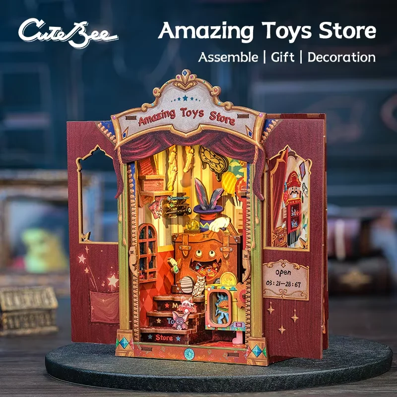 CUTEBEE Book Nook DIY 미니 인형의 집, 가벼운 나무 책장 삽입, 놀라운 장난감, 상점 책꽂이, 선물용 3D 퍼즐 장식