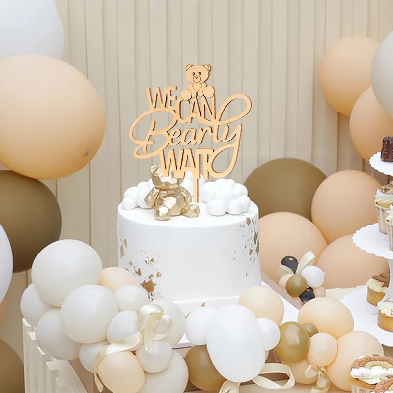 YOMDID We Can Bearly Wait Kuchenaufsatz Holzbär-Kuchendekoration Holz-Kuchenaufsatz für Babyparty Geburtstagsfeier-Zubehör – Detail 7
