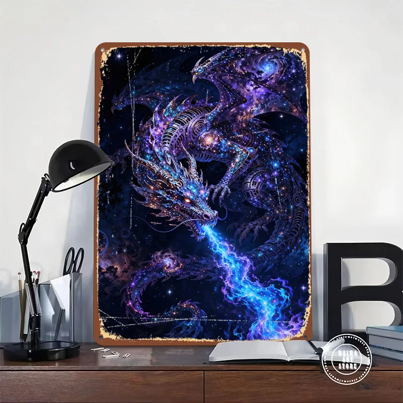 Cosmic Machine Dragon Printed Poster Customized Wall Art Retro Vintage Metal Tin Signs for Home Room Decoration Gaming House