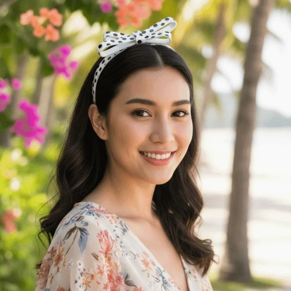 

Simple Headwear Polka Dot Hair Hoop Thin Solid Color Bow Headband Anti-slip Glossy Acetic Acid Hairband Daily