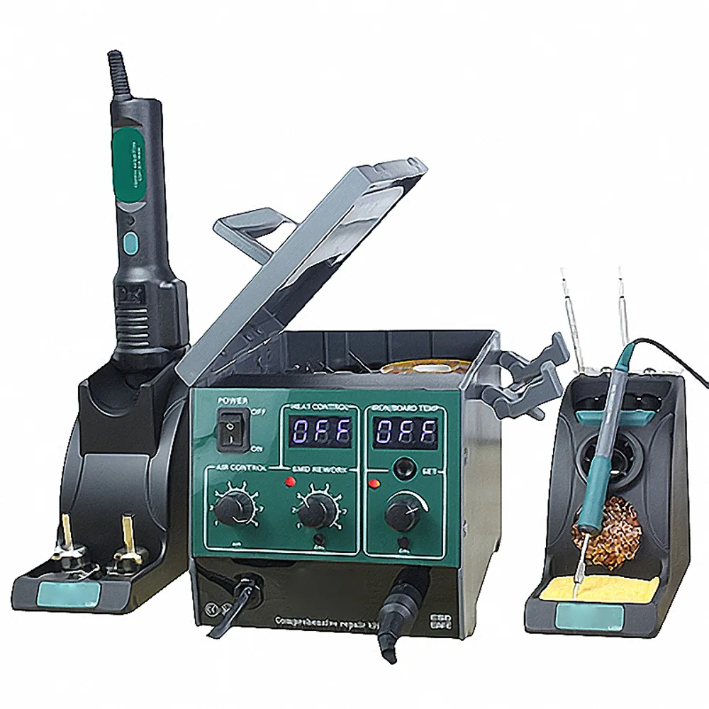 

DES Soldering Station High Frequency Thermostat Electric Soldering Iron Hot Air Gun 2 in 1 Repair Tool Case H92B 1600W