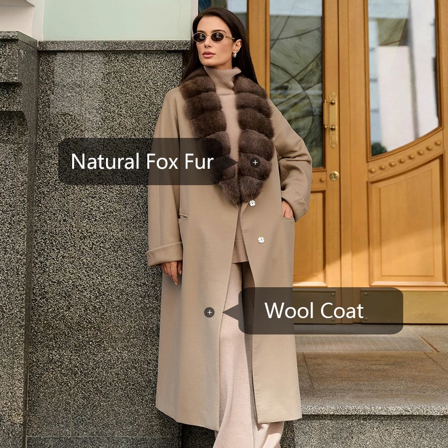 Woolen Coats For Women Winter Wool Coat With Natural Fox Fur Collar Women Long Wool Jacket Winter