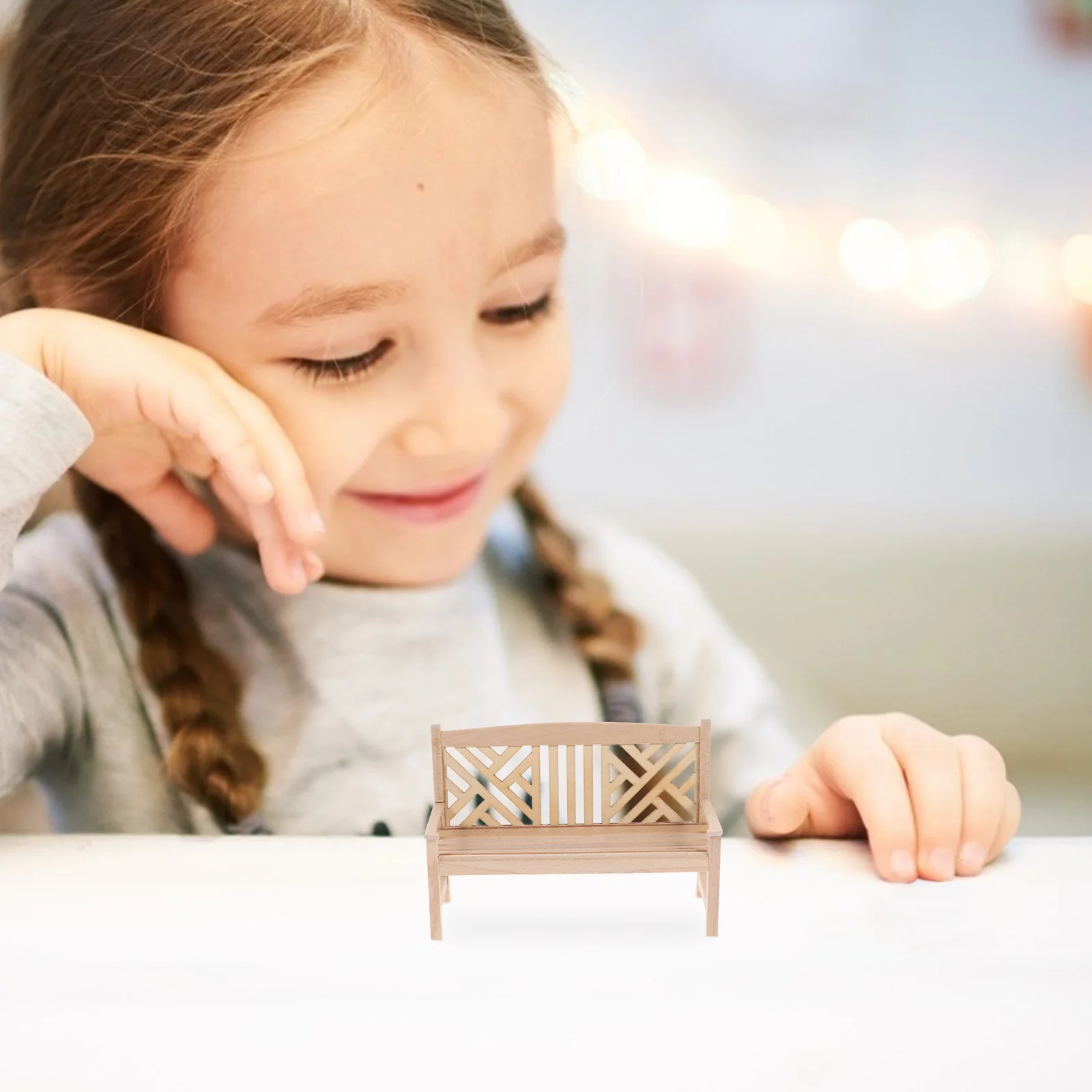 Banco de parque en miniatura para casa de muñecas, silla doble, decoración del hogar, muebles de escena, modelo de bebé DIY de madera