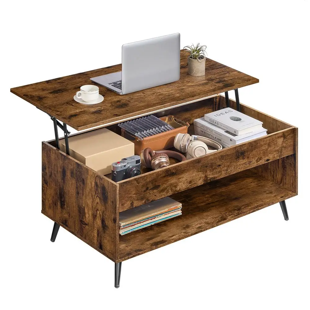 Lift Top Coffee Table, Lift Tabletop Dining Table, Gas Spring, Hidden Compartment, Open Storage Shelf, for Living Room, Home Of