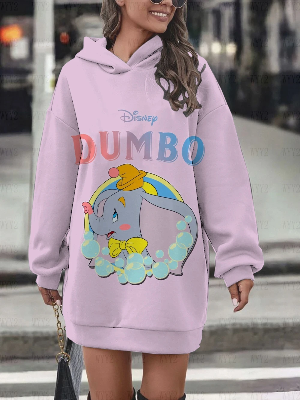 Women's new Disney Dumbo cartoon print hoodie casual street simple fashion autumn and winter hooded skirt top