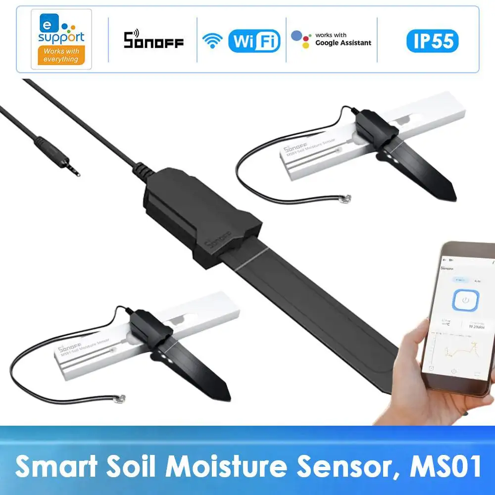 SONOFF MS01 Smart Soil Moisture Sensor With RJ9 Adapter Soil Hygrometer Detection Humidity Work Via Sonoff TH10/ TH16 Smart Home