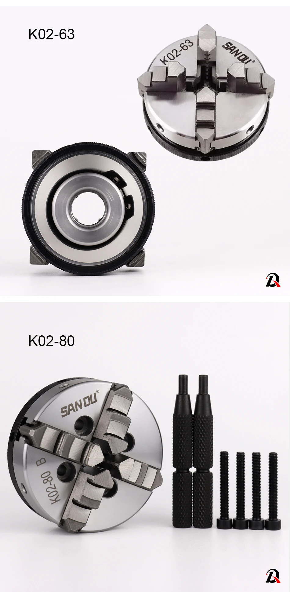 K02-50/63/80/100 4-Backen-selbstzentrierendes 50/63/80/100 mm (1,94/2,48/3,15/3,94 Fuß) manuelles Scroll-Mini-Holzdrehfutter – Detail 4